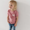 toddler girl wearing mauve bff club t-shirt smiling