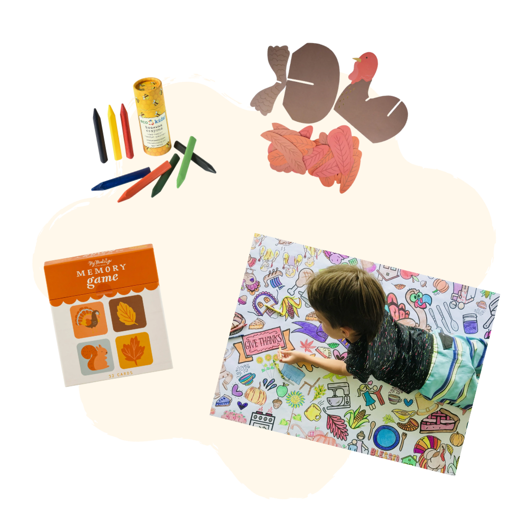 Thanksgiving activity box of screen-free activities for kids age 1-8+
