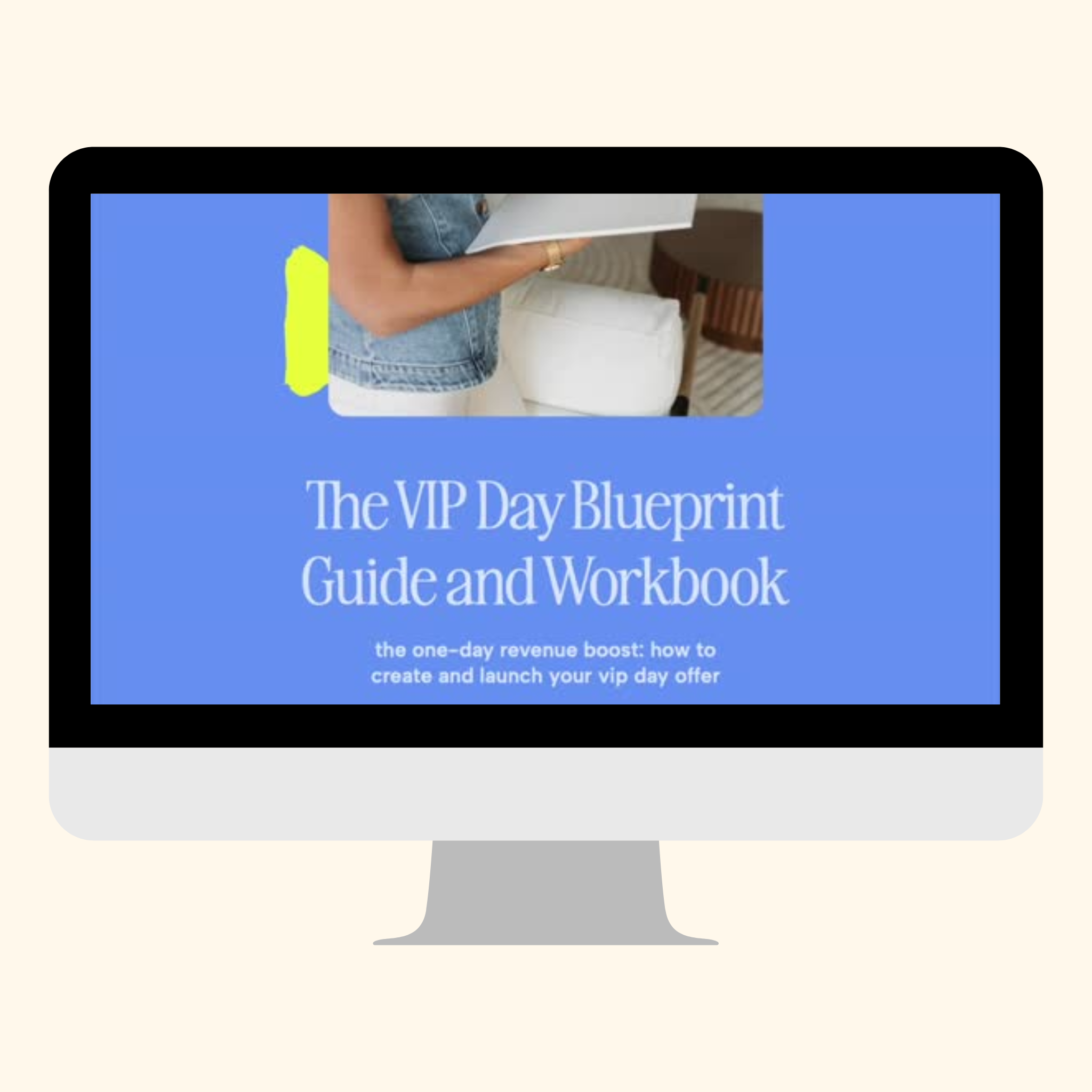 The video scrolls through the introduction pages of the VIP Day Blueprint guide and workbook, giving users an opportunity to see the type of content that they would receive if they purchased this downloadable, editable guide.